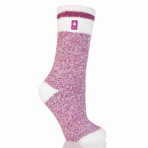 Heat Holders Women's Snowdrop Original Cream Block Twist Crew Socks - Berry