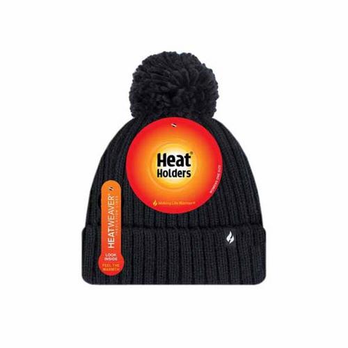 Heat Holders Women's Arden Ribbed Knit Roll Up Hat with Pom Pom
