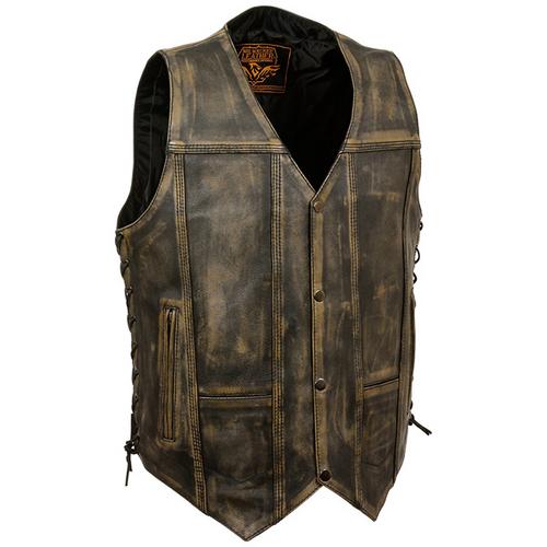 Milwaukee Leather Men's Brown Distressed 10 Pocket Vest