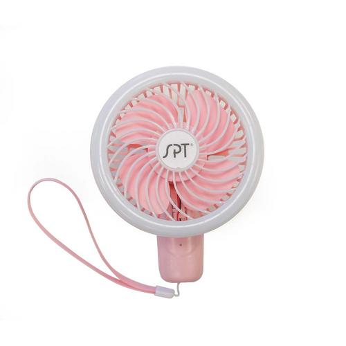 Sunpentown Rechargeable Personal Hand-Held Fan with LED Light - Pink