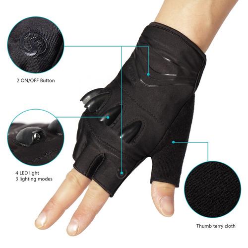 Savior Heat LED Flashlight Half Finger Cycling Gloves with Rechargeable Battery (Green Size S)