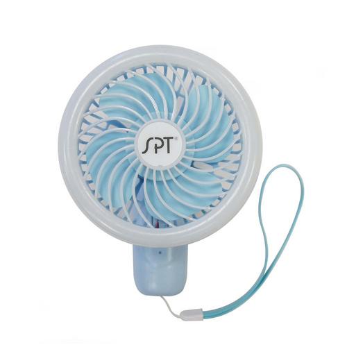 Sunpentown Rechargeable Personal Hand-Held Fan with LED Light - Blue