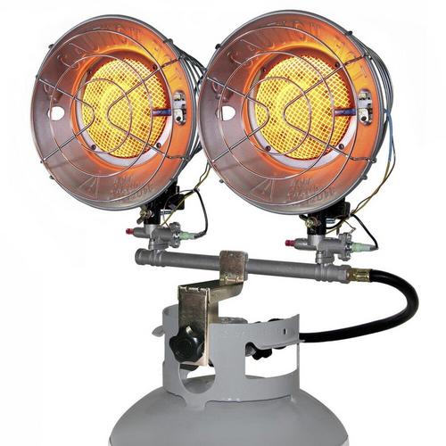 World Marketing Double Burner Tank Top Heater with Tip-over Shut-off - Match Ignition/Silver